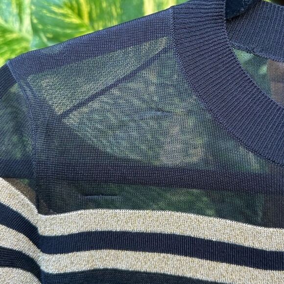 3.1 Phillip Lim Black and Gold Metallic Striped Sweater w/ Sheer Panel XS - Picture 11 of 14